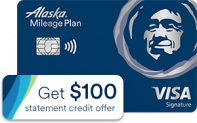 Alaska Mileage Card: $100 statement credit + 40,000 bonus mile offer
